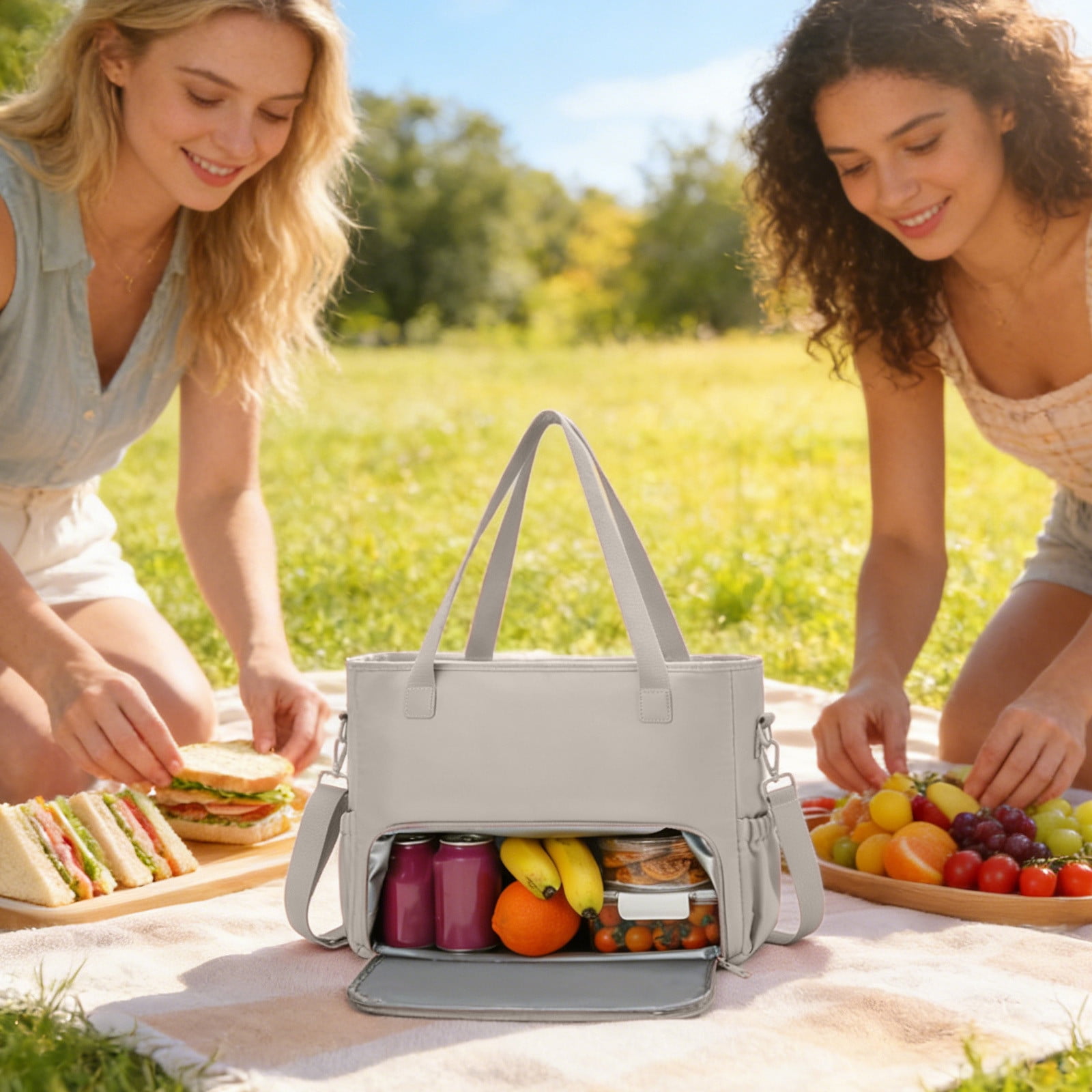 Insulated Lunch Bag for Women, 15.6 Inch Laptop Tote with Large Compartment, Waterproof Work Tote Bag with Side Pockets for Nurse, Teacher, Office, Commute, Professional Lunch Box Cooler Bag