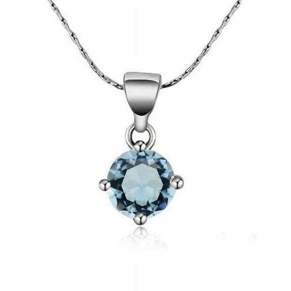 18k White Gold 3 Ct Blue Topaz Round Plated 18 Inch Stud Necklace by Paris Jewelry