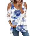 thumbnail image 2 of Fiudx Ofertas de La Semana Tops de Encaje con Estampado de Manga Corta y Cuello En V a La Moda para Mujer, 2 of 5