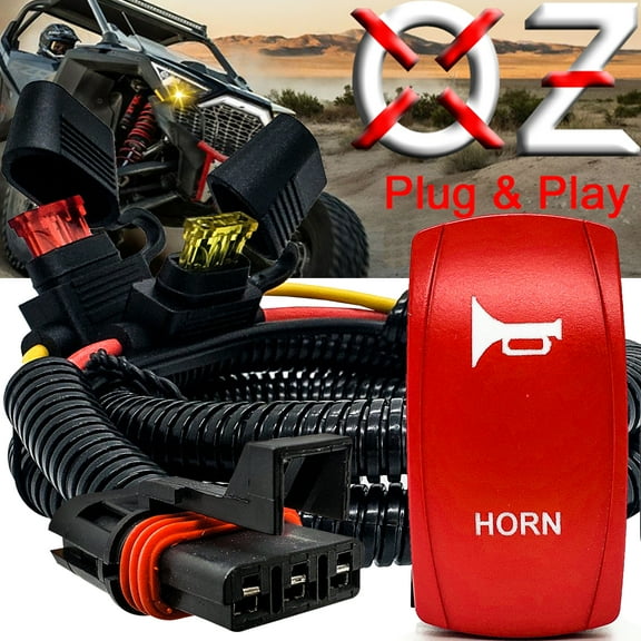 HORN Momentary On/Off Red Rocker Switch with Power Busbar Plug Wire Harness Compatible with Polaris Pulse Power Busbar RZR Turbo R Pro Ranger Crew XP 2018-2023