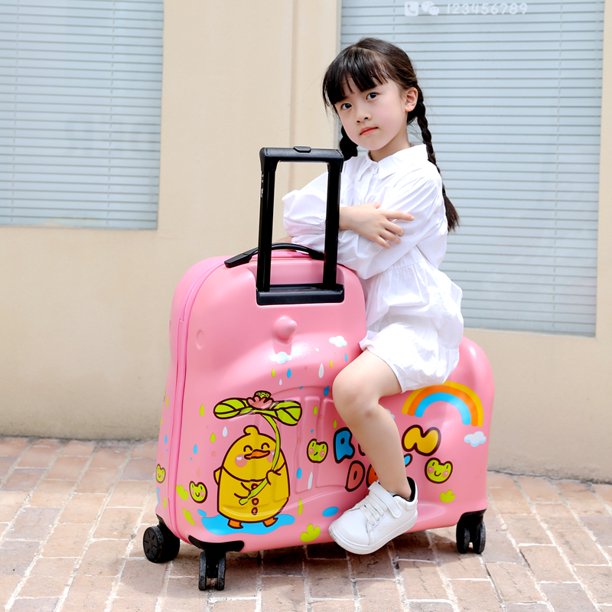 Maletas con ruedas de 20/24 pulgadas para chico, equipaje rodante encantador, cubierta de carrito de montar rosa, bolsas de viaje con cremallera para niños