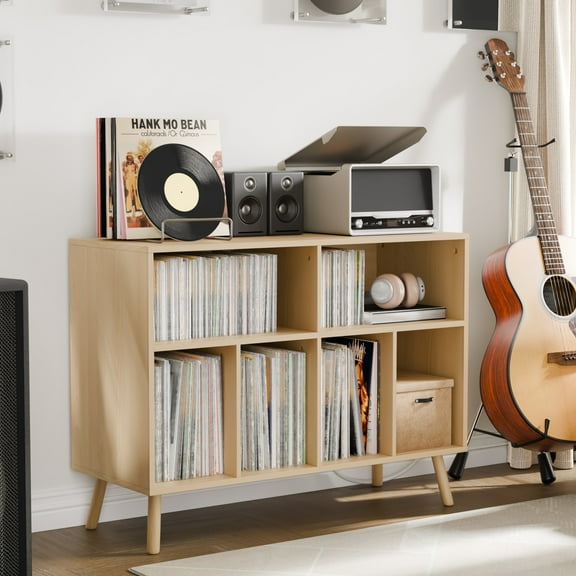 Cozy Castle Record Player Stand, Turntables Stand with Vinyl Record Storage Holds up to 350 Albums, Record Stand Table for Bedroom, Living Room, Office, Oak