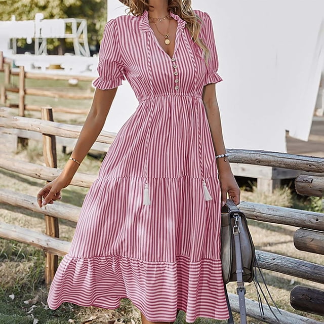 Robes pour Femmes 2024 Été Surdimensionnée Aguichant Décontractée Ajustée Décontractée à Manches Courtes Col en V Robe Longueur Genou Rabais de 50 % Liquidation!