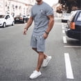 thumbnail image 2 of RUTAYY Men's Outfits Summer Tracksuit Plus Size Casual Short Sleeve Round Neck Athletic Suit Coconut Tree Print Drawstring Waist Tracksuit Travel Vacation Clothing Sets, 2 of 6