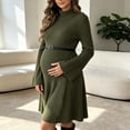 thumbnail image 6 of UKHCCC Women's Turtleneck Maternity Dress, Ribbed Knit A-Line Mini Dress with Long Bell Sleeves, Stretchy Casual Pregnancy Dress, 6 of 8