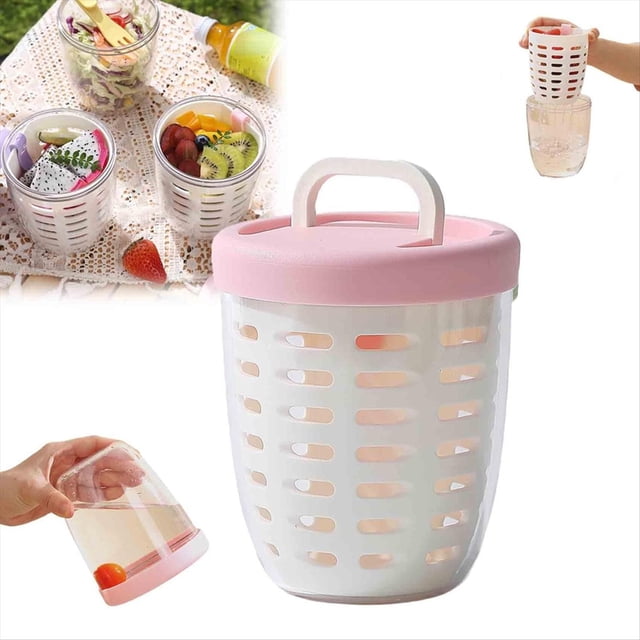 Vaso de Fruta de 650 Ml con Colador, A Prueba de Fugas, Recipiente Portátil para Ensaladas con Tenedor Incluido, Caja de Ensalada Sellada A Prueba de Fugas, Color Rosa.