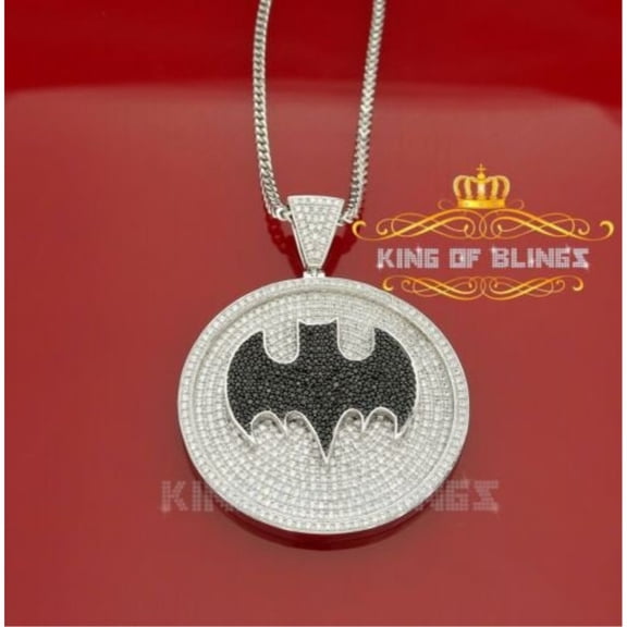 King of Bling's White 925 Sterling Silver Pendant with Round Shape 11.92ct Cubic Zirconia Stone
