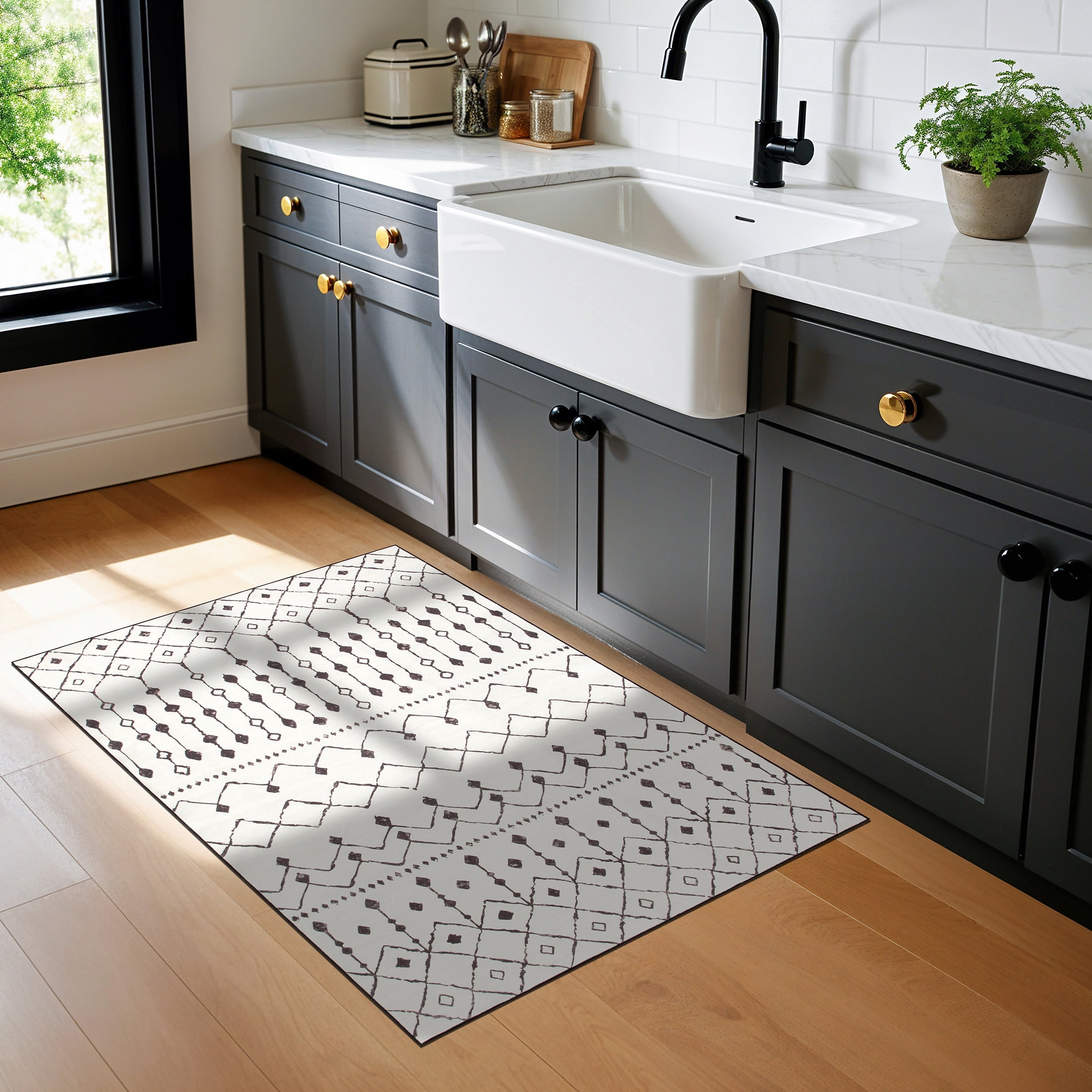 SONORO KATE 3'×5' Washable Area Rug for Living Room, Moroccan Non-Slip Soft Carpet for Bedroom Dining Room Office, Beige