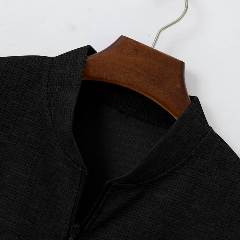 Zpanxa Men's Stand Collar Cardigan Jacket Zipper Front Long Sleeve