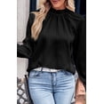 thumbnail image 1 of Women's Black Frilled Mock Neck Ripple Bubble Sleeve Blouse, 1 of 5