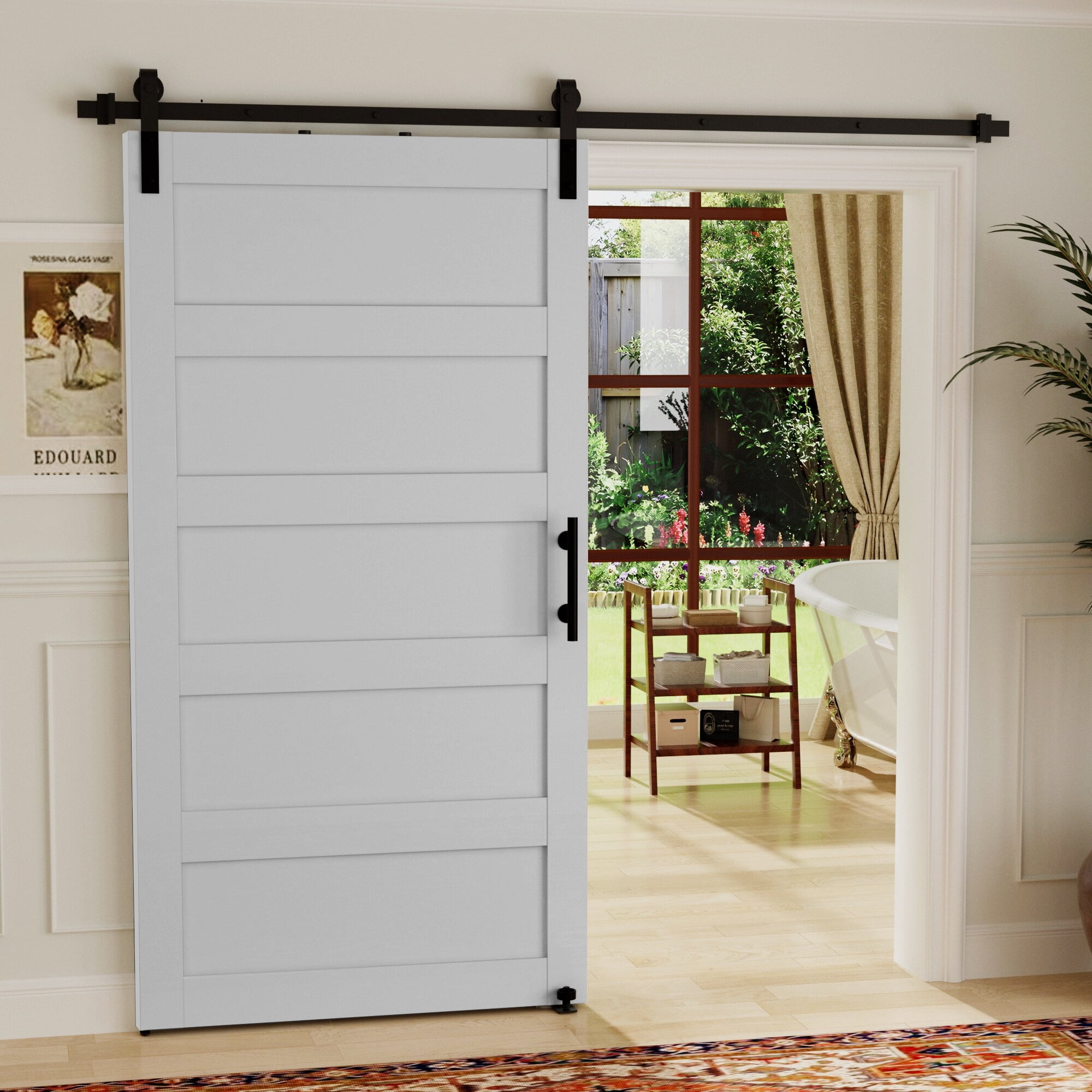 Miniyam 36x84 Inch White Sliding Barn Door Slab with Water-Proof Scratch-Proof PVC Surface, Simple DIY Assembly