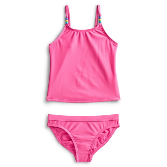 Wonder Nation Girls' Beaded Strap Tankini Swimsuit with UPF 50 , 2-Piece, Sizes 4-18 & Plus