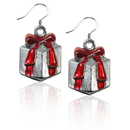 - Christmas Present Charm Earrings in Silver