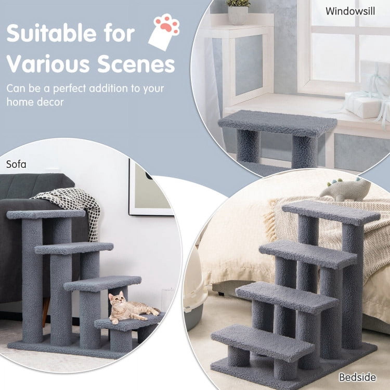 Kadyn Cat Tree for Large Cat, Cat Tower Heavy Duty, Extra Tall Cat Condo, 24 Inch 4-Step Pet Stairs Carpeted Ladder Ramp Scratching Post Cat Tree Climber-Gray