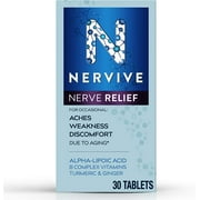 Nervive Nerve Relief, for Nerve Aches, Weakness, & Discomfort in Fingers, Hands, Toes & Feet, Alpha Lipoic Acid ALA, Vitamins B1, B6, & B12, Turmeric, Ginger, 30 Daily Tablets, 30-Day Supply