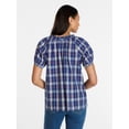 thumbnail image 4 of Time and Tru Women's Ruffle Neck Cotton Top with Short Puff Sleeves, Sizes XS-XXXL, 4 of 6