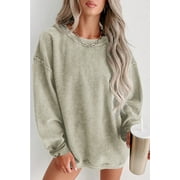Juniors' Sweatshirt Celebrity Green Solid Ribbed Knit Round Neck Pullover (green, small)