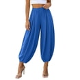 thumbnail image 2 of Mifsaly Harem Pants Women High Waisted Wide Leg Alloon Pant Comfortable Lightweight Flowy Office Work Elegant Outfits Blue,XL, 2 of 7