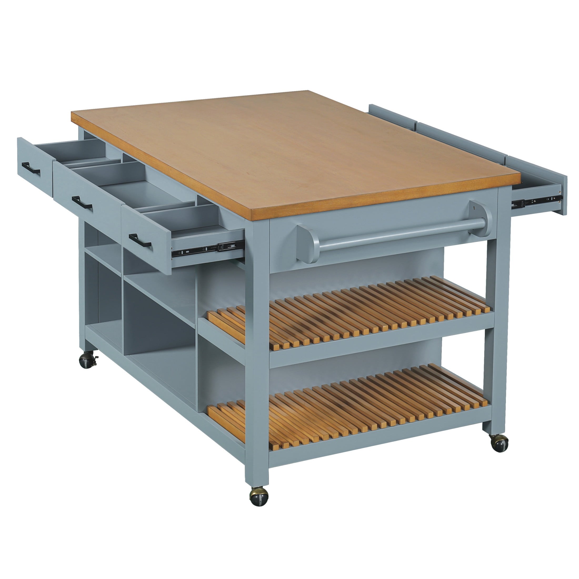 Christopher Knight Home 52" Modern Kitchen Island Cart with Wood Top, Storage Cabinet, Blue Gray