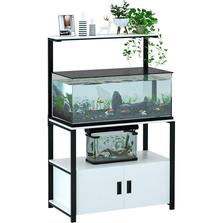 Reliancer 40 50 Gallon Fish Tank Stand Metal Aquarium Stand with Top Shelf Cabinet for Turtle Tank Reptile Terrarium 36.6 L 18.9 W 660LBS Capacity White Walmart