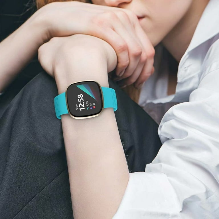 3 Pack Band Compatible with Fitbit Sense Bands Waterproof Sport Silicone Fitbit Versa 3 Bands for Women Men with Breathable Holes for Fitbit Versa 3 Fitbit Sense Smart Watch Yellow Pink Teal