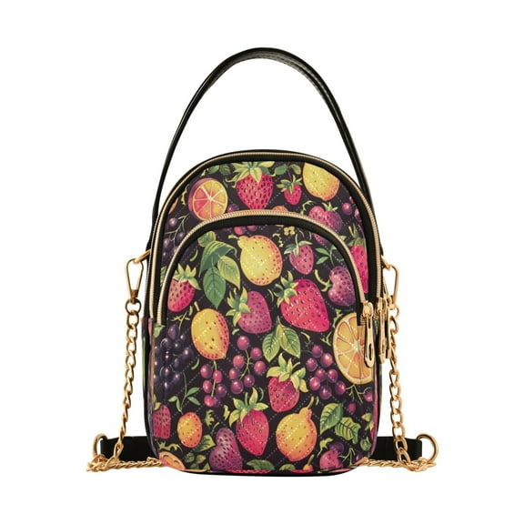 Shoulder Handbag Women's Crossbody Handbags 5.91x3.15x8.27 Inch Bank Card Bag Cash Bag Key Bag Black Fruit