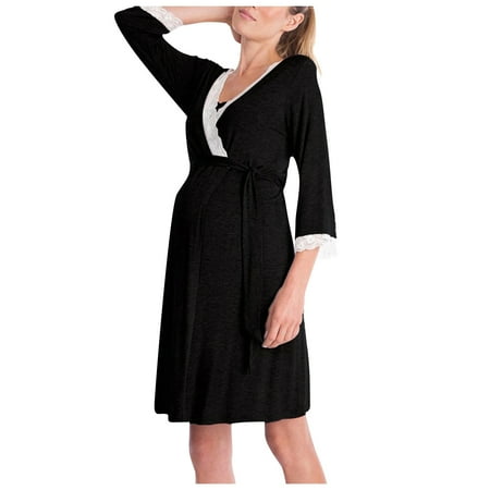 

Royallove Fashion Women Lace Stitching Seven Sleeve Maternity Casual Dress Gown Pajamas maxi dress for women