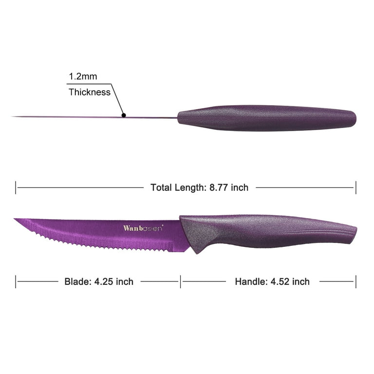 Wanbasion Purple Steak Knife Set Dishwasher Safe, 8 Pieces Steak