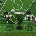 thumbnail image 3 of Round Upholstered Velvet Bar Stools Football Print Kitchen Chairs- Set of 2, Black, 3 of 9
