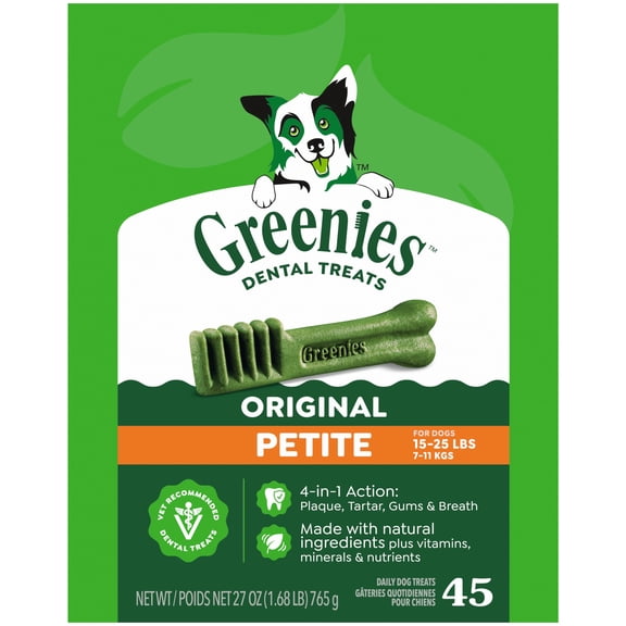 Greenies Original Flavor Adult Natural Dental Dog Treats Petite Size, 27 oz Pack (45 Count)
