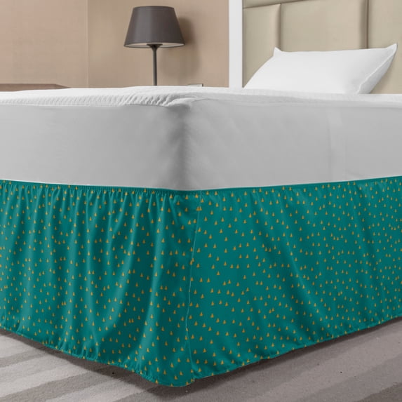 Geometric Bed Skirt, Randomly Arranged Triangles Pattern Abstract Composition of Shapes, Elastic Bedskirt Dust Ruffle Wrap Around for Bedding Decor, 4 Sizes, Pale Sea Green Orange, by Ambesonne