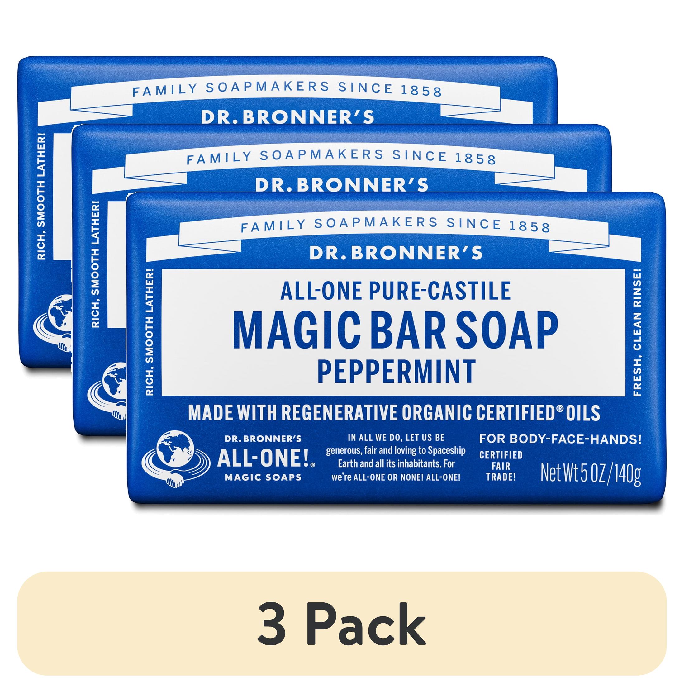 (3 pack) Dr. Bronner's Magic Soap Pure-Castile Bar, Organic Coconut Oil, Peppermint, 5 oz