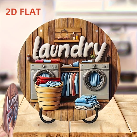 HELLOYOUNG Aluminum Metal Wall Art Vintage Laundry Room Decor 2D Flat Sign 20cm Rustproof Indoor Sign