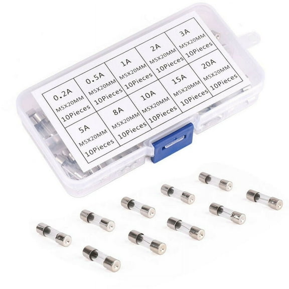100Pc 250V Assorted Glass Fuses Tube Quick Blow Fast Fuse 0.2A To 20A Kit 5*20Mm