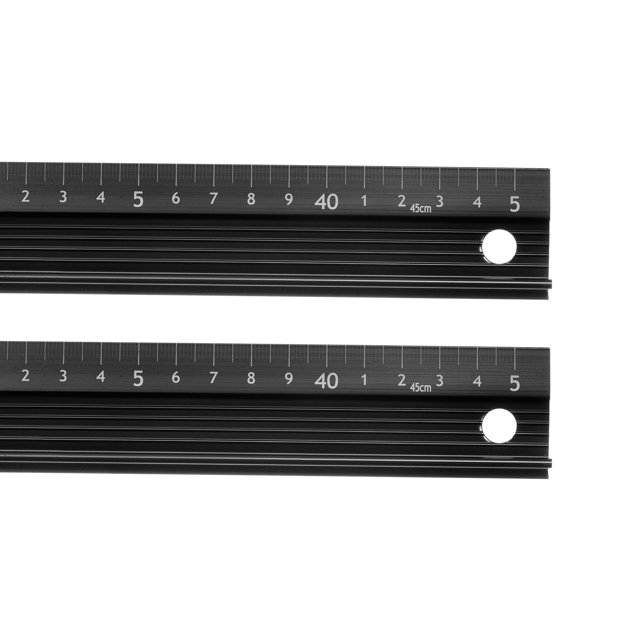 Unique Bargains Règle Droite en Alliage d'Aluminium avec Antidérapant, 45cm, Noir, 2 Unités
