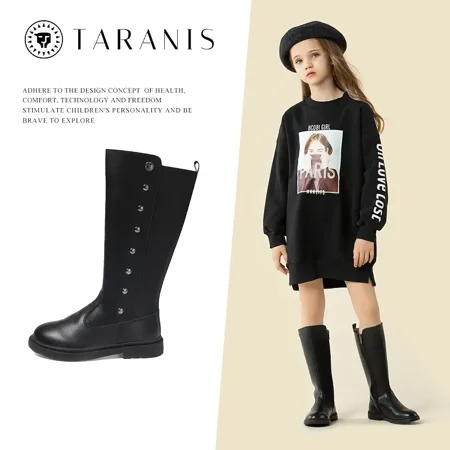 

GEDER-S2 TARANIS Girls Knee High Boots With Leather Upper Side Zipper Bootie For Winter New