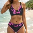 thumbnail image 2 of Women's Bikini Swimsuits High Waisted Bikini Set Textured Ruched Bathing Suits for Women Two Pice Swimsuit V Neck Twist Front Bikini Swimwear Gibobby(XXXL,Hot Pink), 2 of 9