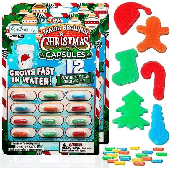 Magic Growing Christmas Capsules, 2 Packs with 12 Expanding Capsules Each, Grow in Water, Cute Color Variety, Kids Christmas Party Favors, Contest Prize or Gift Idea