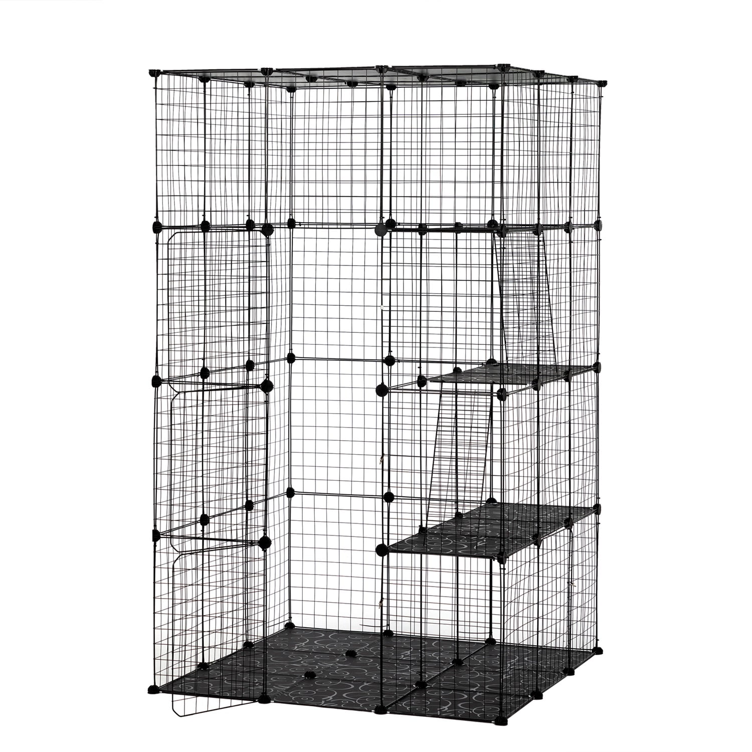 Pefilos 72" Large DIY Cat Crate for Indoor, 3-Tier Wire Cat Cage, Cat Playpen with 3 Platforms, 3 Ramp Ladders and 4 Doors kitten, Black Pefilos 72" Large DIY Cat Crate for Indoor, 3-Tier Wire Cat Cage, Cat Playpen with 3 Platforms, 3 Ramp Ladders and 4 Doors kitten, Black