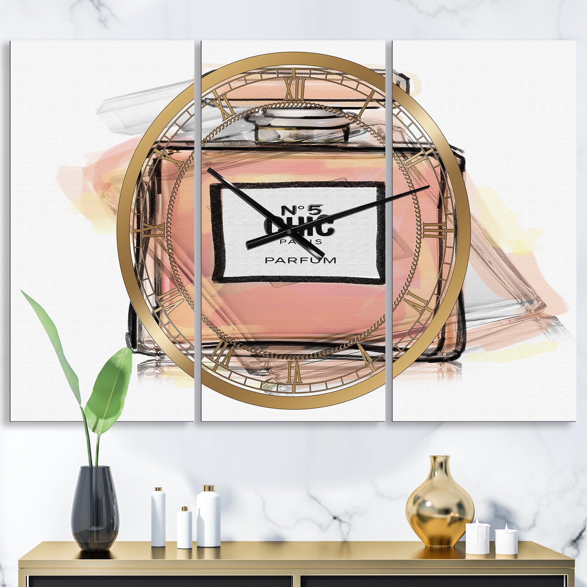 Designart 'Chic Nr 5 Paris Parfum V' Oversized Fashion Wall Clock