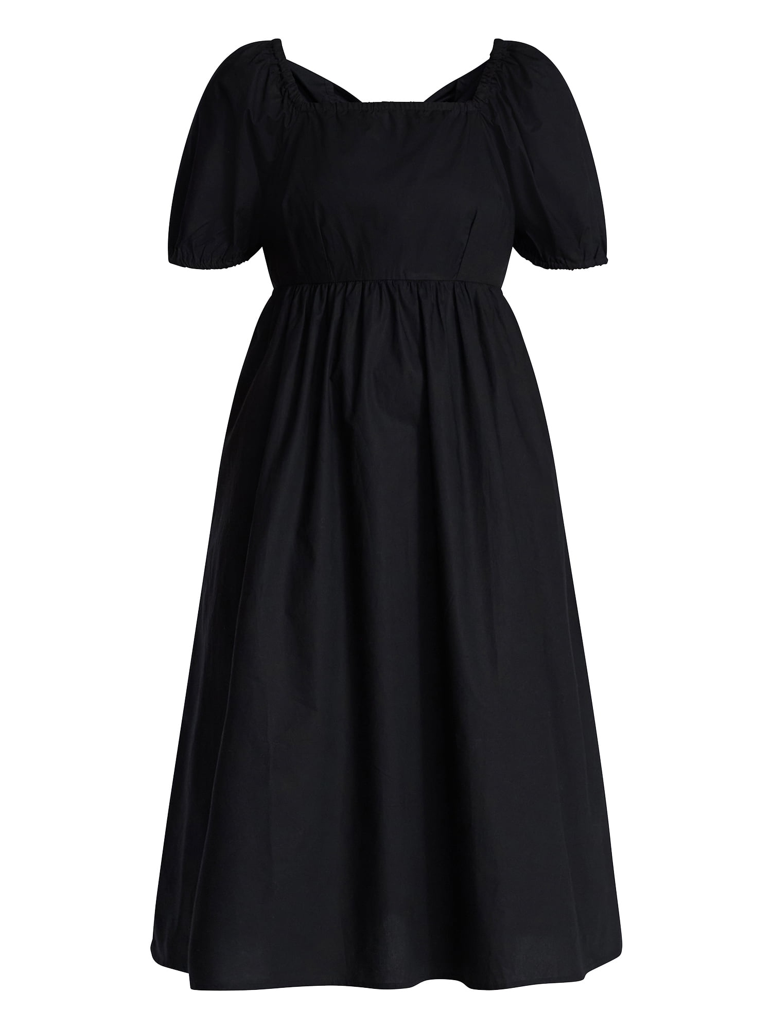 Time and Tru Women's and Women's Plus Cotton Back Tie Midi Dress with Short Puff Sleeves, Sizes XS-4X