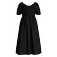 thumbnail image 3 of Time and Tru Women's and Women's Plus Cotton Back Tie Midi Dress with Short Puff Sleeves, Sizes XS-4X, 3 of 4