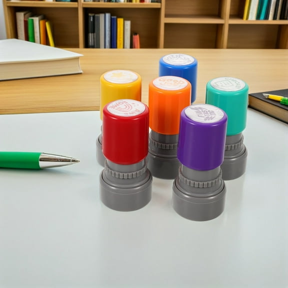 TABLZONE Teacher Comment Stamps Multi-Color Plastic for Engaging Feedback and Motivation 6Pcs