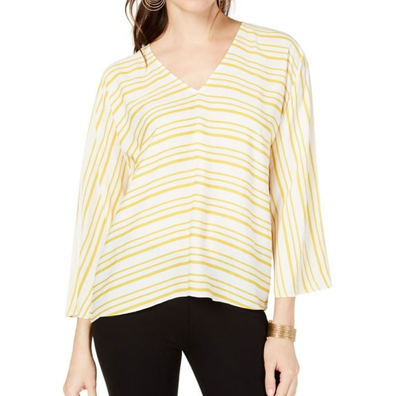 I.N.C Womens Striped Pullover Blouse, Yellow, Small