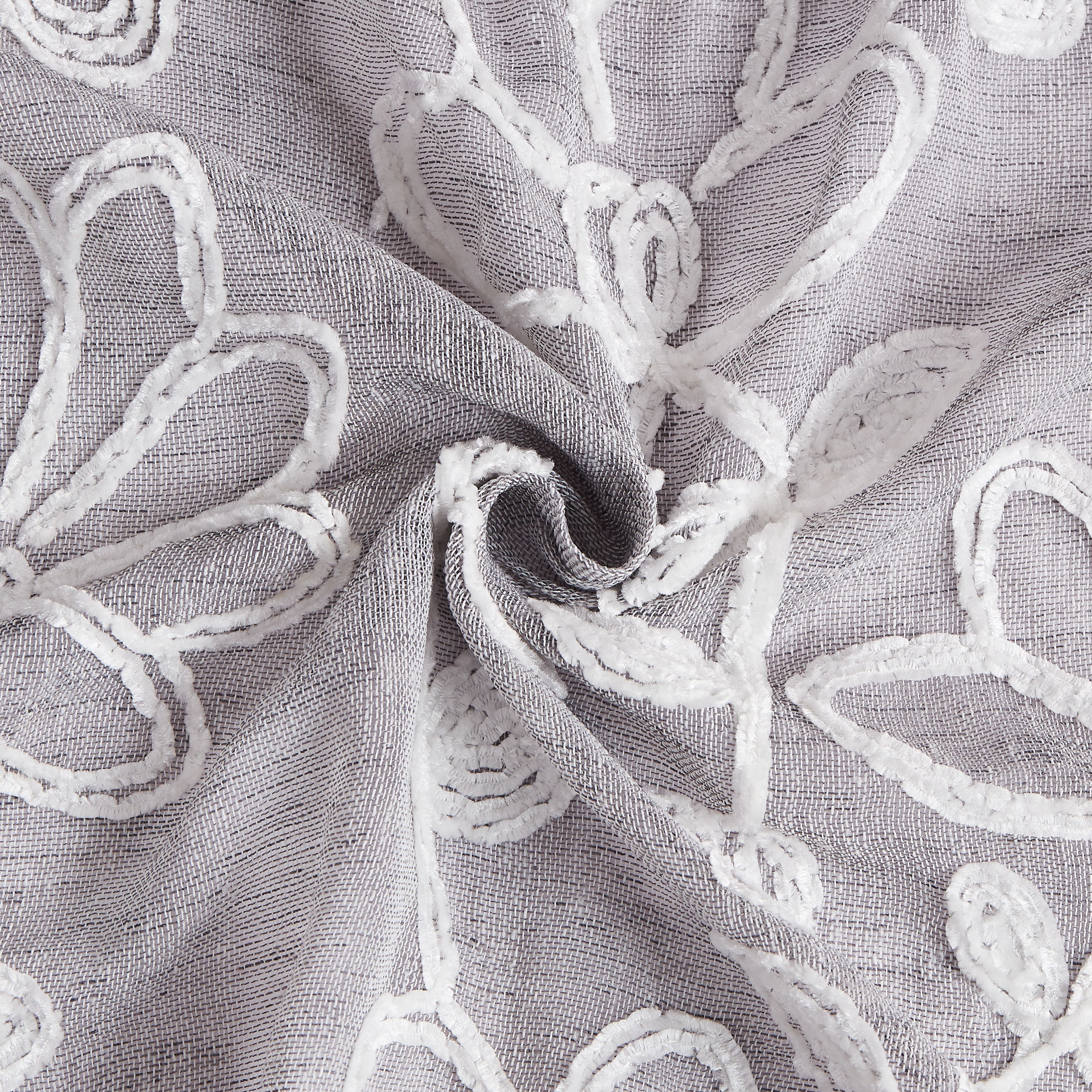 Dainty Home Rita 3D Floral Chenille Embroidered Solid Sheer Linen Look 76" x 96" Window Curtain Panel Pair in Silver