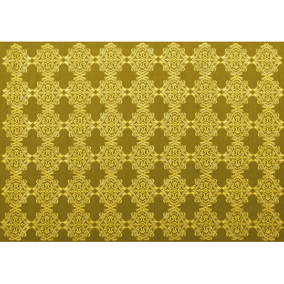 Ahgly Company Machine Washable Indoor Rectangle Abstract Yellow Contemporary Area Rugs, 5' x 7'