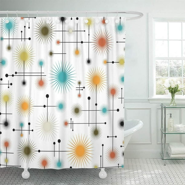 Cynlon Star Retro Starbursts Go Mid, Bathroom Decor With Shower Curtains