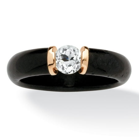 .56 TCW Black Jade and White Topaz Ring in 10k Gold