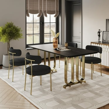 DeeHome Woker Furniture Dining Chairs Set of 2 Round Upholstered Boucle Dining Room Chairs Mid-Century Modern Kitchen Chairs Curved Backrest Chairs for Dining Room Brushed Brass Metal Legs