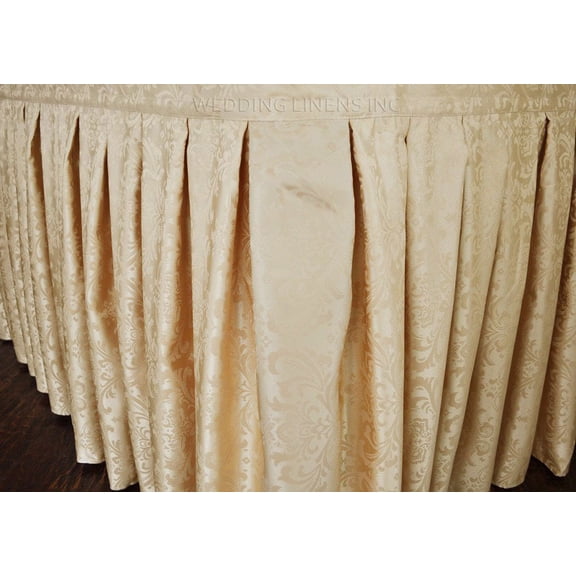 Wedding Linens Inc 17 ft x 29 inch Damask polyester Jacquard Accordion Pleat Table Skirt for Wedding party and any special events - Champagne